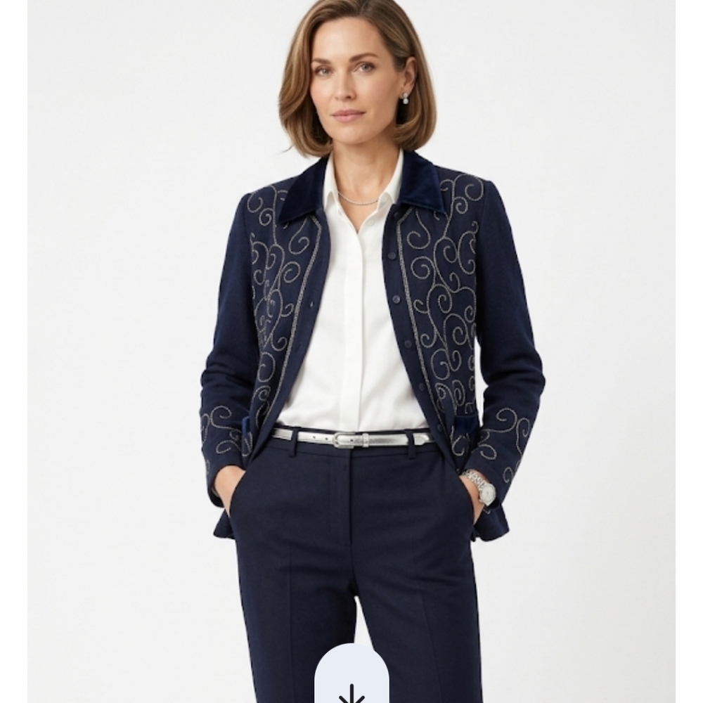 Embellished Navy Women's Cardigan with Velvet Collar - Picture 11 of 12